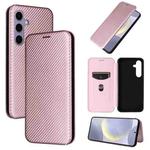 For Samsung Galaxy S25+ 5G Carbon Fiber Texture Flip Leather Phone Case(Pink)