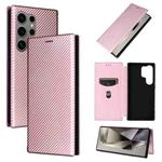 For Samsung Galaxy S25 Ultra 5G Carbon Fiber Texture Flip Leather Phone Case(Pink)