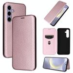 For Samsung Galaxy S25 5G Carbon Fiber Texture Flip Leather Phone Case(Pink)