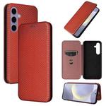 For Samsung Galaxy S25 5G Carbon Fiber Texture Flip Leather Phone Case(Brown)