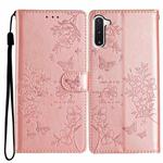 For Samsung Galaxy Note10 Butterflies and Flowers Leather Phone Case(Rose Gold)