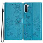 For Samsung Galaxy Note10 Butterflies and Flowers Leather Phone Case(Blue)