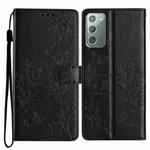 For Samsung Galaxy Note20 Butterflies and Flowers Leather Phone Case(Black)