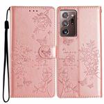 For Samsung Galaxy Note20 Ultra Butterflies and Flowers Leather Phone Case(Rose Gold)