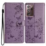 For Samsung Galaxy Note20 Ultra Butterflies and Flowers Leather Phone Case(Purple)