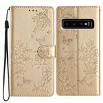 For Samsung Galaxy S10 Butterflies and Flowers Leather Phone Case(Gold)