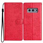 For Samsung Galaxy S10e Butterflies and Flowers Leather Phone Case(Red)