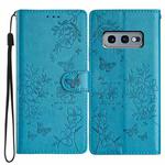 For Samsung Galaxy S10e Butterflies and Flowers Leather Phone Case(Blue)