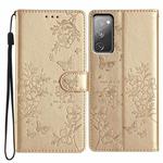 For Samsung Galaxy S20 FE Butterflies and Flowers Leather Phone Case(Gold)