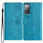 For Samsung Galaxy S20 FE Butterflies and Flowers Leather Phone Case(Blue)
