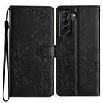 For Samsung Galaxy S22 5G Butterflies and Flowers Leather Phone Case(Black)