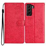 For Samsung Galaxy S22 5G Butterflies and Flowers Leather Phone Case(Red)