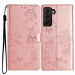 For Samsung Galaxy S22 5G Butterflies and Flowers Leather Phone Case(Rose Gold)