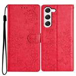 For Samsung Galaxy S23 5G Butterflies and Flowers Leather Phone Case(Red)