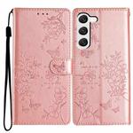 For Samsung Galaxy S23 5G Butterflies and Flowers Leather Phone Case(Rose Gold)