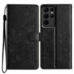 For Samsung Galaxy S23 Ultra 5G Butterflies and Flowers Leather Phone Case(Black)