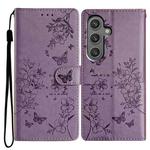 For Samsung Galaxy S24 5G Butterflies and Flowers Leather Phone Case(Purple)