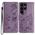 For Samsung Galaxy S24 Ultra 5G Butterflies and Flowers Leather Phone Case(Purple)