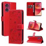 For Motorola Edge 50 Fusion Cat and Bee Embossed Flip Leather Phone Case(Red)