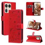 For Motorola Edge 50 Ultra Cat and Bee Embossed Flip Leather Phone Case(Red)