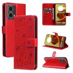 For Motorola Moto G85 Cat and Bee Embossed Flip Leather Phone Case(Red)