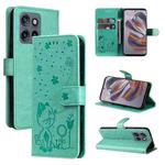 For Motorola Edge 50 Neo Cat and Bee Embossed Flip Leather Phone Case(Green)