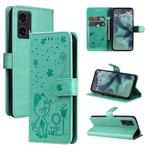 For Motorola Moto G35 Cat and Bee Embossed Flip Leather Phone Case(Green)