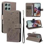 For Motorola Moto G56 5G Cat and Bee Embossed Flip Leather Phone Case(Grey)
