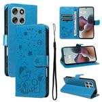 For Motorola Moto G56 5G Cat and Bee Embossed Flip Leather Phone Case(Blue)