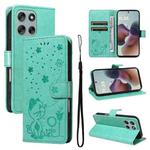 For Motorola Moto G56 5G Cat and Bee Embossed Flip Leather Phone Case(Green)