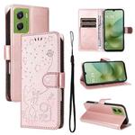 For Motorola Moto G06 4G Cat and Bee Embossed Flip Leather Phone Case(Rose Gold)