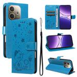 For OPPO A5 Pro 5G Global Cat and Bee Embossed Flip Leather Phone Case(Blue)