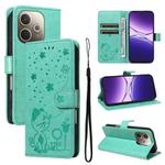 For OPPO A5 Pro 5G Global Cat and Bee Embossed Flip Leather Phone Case(Green)