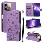 For OPPO A5 Pro 5G Global Cat and Bee Embossed Flip Leather Phone Case(Purple)