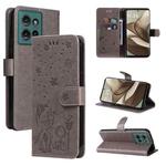 For OPPO A60 5G Global / A40 4G Global Cat and Bee Embossed Flip Leather Phone Case(Grey)