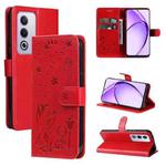 For OPPO K12X 5G Global Cat and Bee Embossed Flip Leather Phone Case(Red)