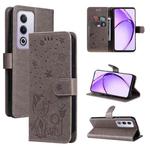 For OPPO K12X 5G Global Cat and Bee Embossed Flip Leather Phone Case(Grey)
