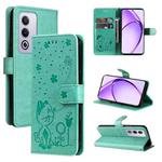 For OPPO K12X 5G Global Cat and Bee Embossed Flip Leather Phone Case(Green)