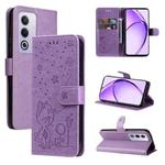 For OPPO K12X 5G Global Cat and Bee Embossed Flip Leather Phone Case(Purple)
