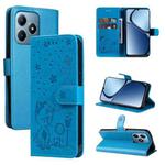 For Realme C63 / C61 Global Cat and Bee Embossed Flip Leather Phone Case(Blue)