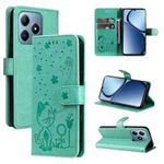 For Realme C63 / C61 Global Cat and Bee Embossed Flip Leather Phone Case(Green)