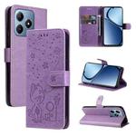 For Realme C63 / C61 Global Cat and Bee Embossed Flip Leather Phone Case(Purple)