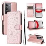 For Realme 14x 5G Global Cat and Bee Embossed Flip Leather Phone Case(Rose Gold)