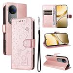 For vivo V50 5G Global Cat and Bee Embossed Flip Leather Phone Case(Rose Gold)