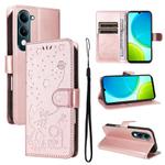 For vivo Y29S 5G / Y04 Cat and Bee Embossed Flip Leather Phone Case(Rose Gold)