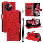For vivo V30E / V40 Lite Global Cat and Bee Embossed Flip Leather Phone Case(Red)