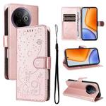 For vivo Y39 5G Global Cat and Bee Embossed Flip Leather Phone Case(Rose Gold)