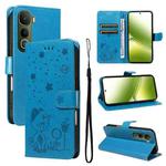 For vivo Y400 5G Cat and Bee Embossed Flip Leather Phone Case(Blue)
