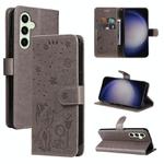 For Samsung Galaxy S25+ / S24+ 5G Cat and Bee Embossed Flip Leather Phone Case(Grey)