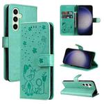For Samsung Galaxy S25+ / S24+ 5G Cat and Bee Embossed Flip Leather Phone Case(Green)